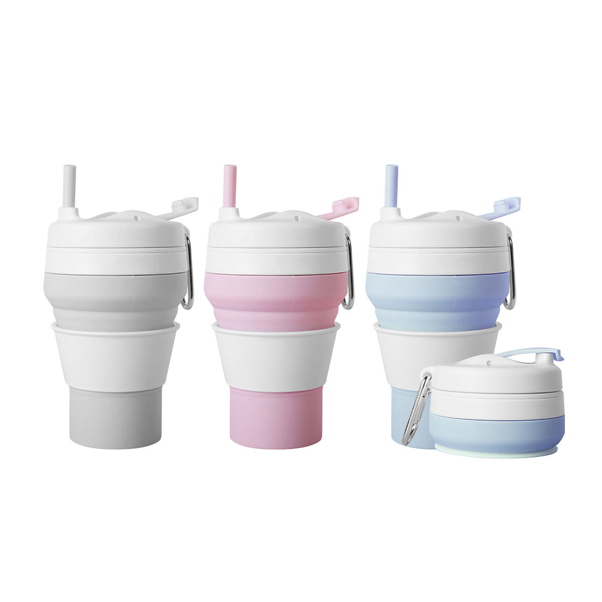 Foldable Silicone Travel Cup with Straw